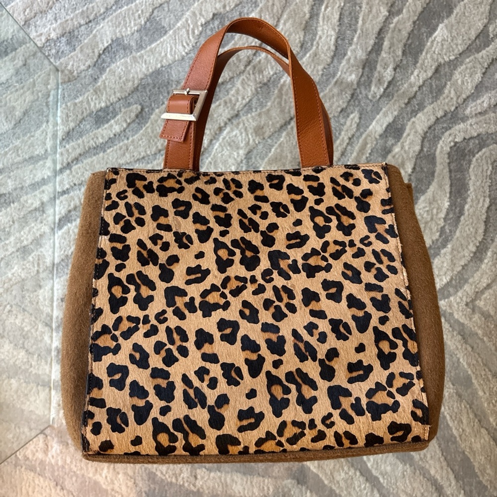 Leopard Print Tote Bag with Brown Handles
